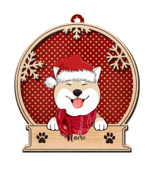 The Dog in the Christmas Hat- Personalized Wooden Ornament