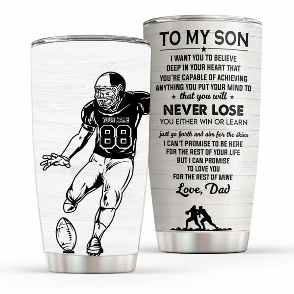 To My Son - Personalized Football Player Tumbler Cup - Gift For Son