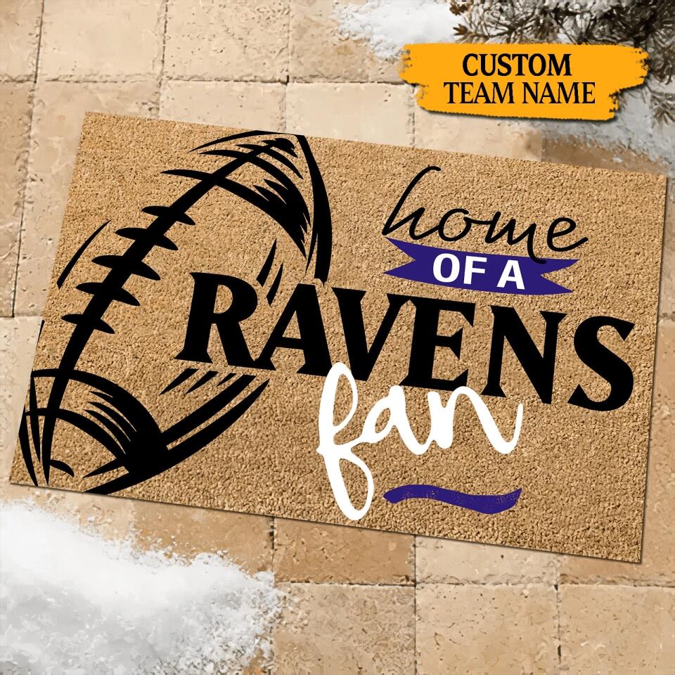 Personalized Football Home of A Ravens Fan Door Mat