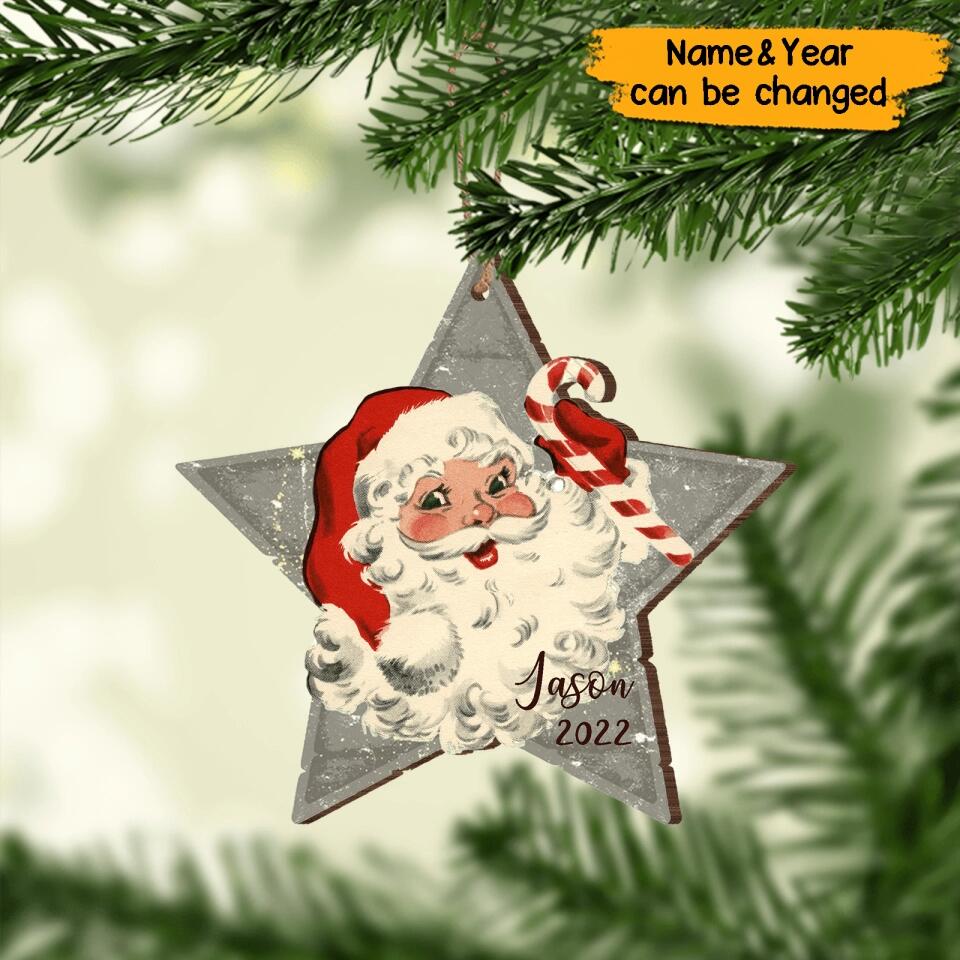 Personalized Vintage Santa Claus Star Christmas  Wooden Ornament