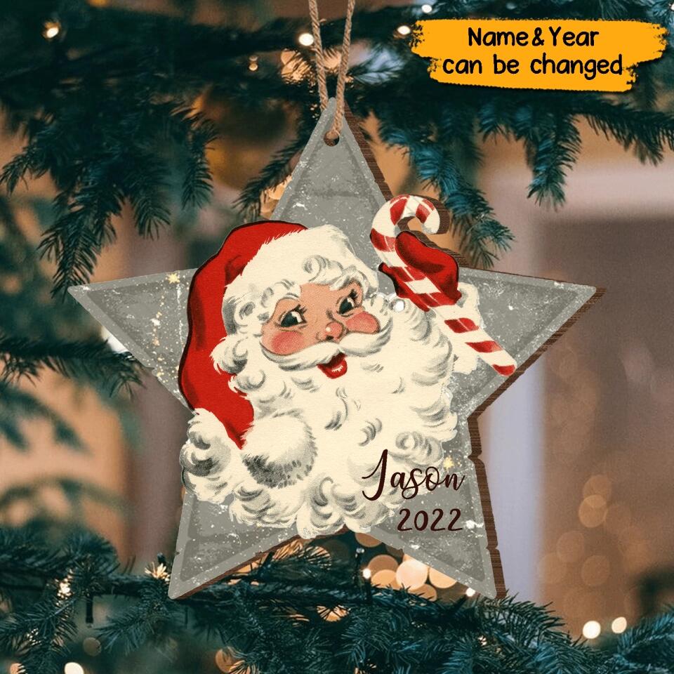 Personalized Vintage Santa Claus Star Christmas  Wooden Ornament