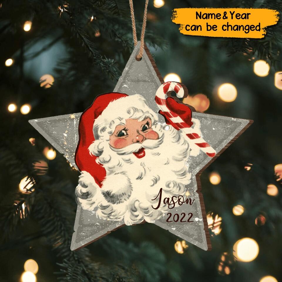 Personalized Vintage Santa Claus Star Christmas  Wooden Ornament