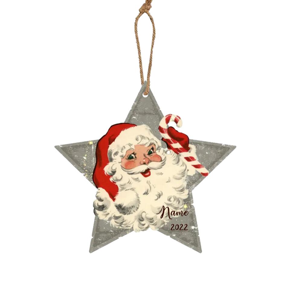 Personalized Vintage Santa Claus Star Christmas  Wooden Ornament