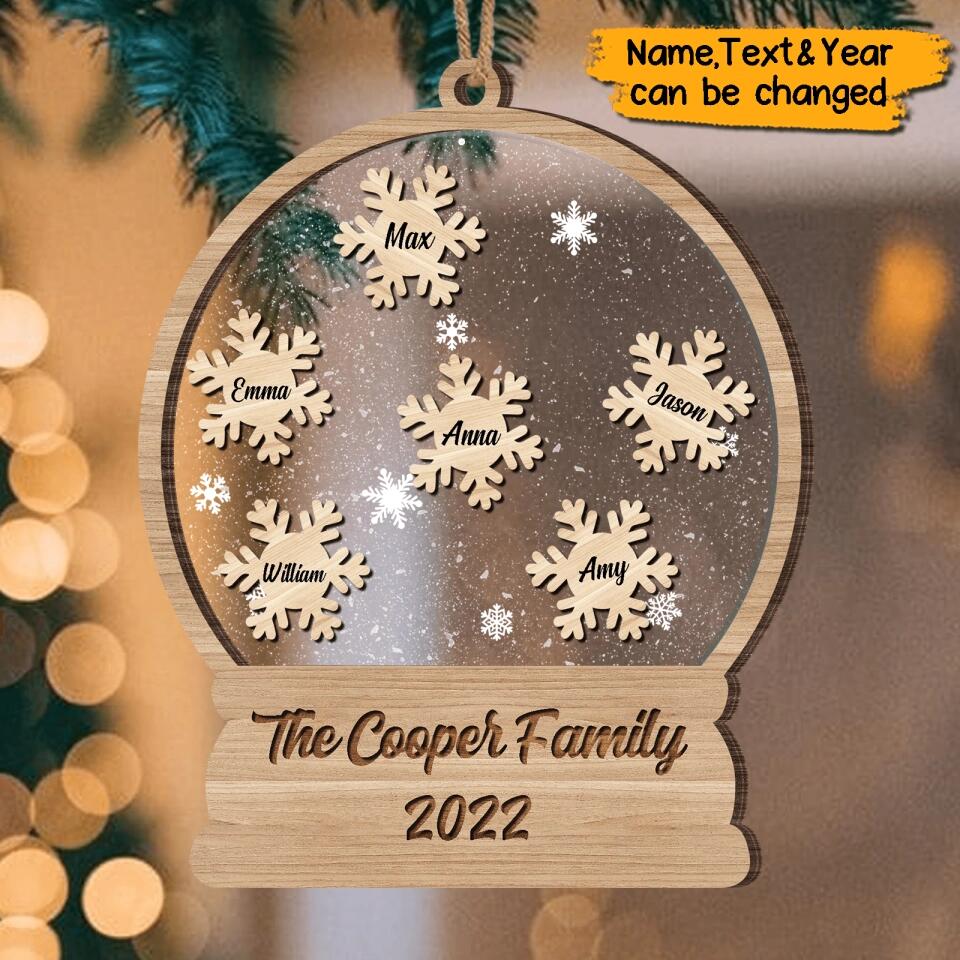 Personalized Christmas Snowflake Snow globe family ornament 2022