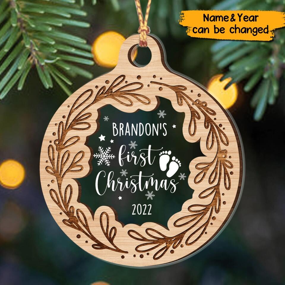 Personalized Baby First Christmas Ornament 2022 Acrylic&Wooden