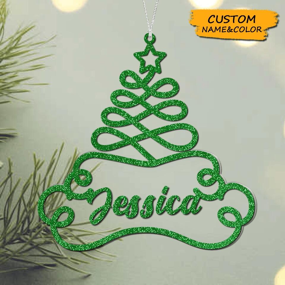 Personalized Christmas Tree Ornament Glitter Acrylic