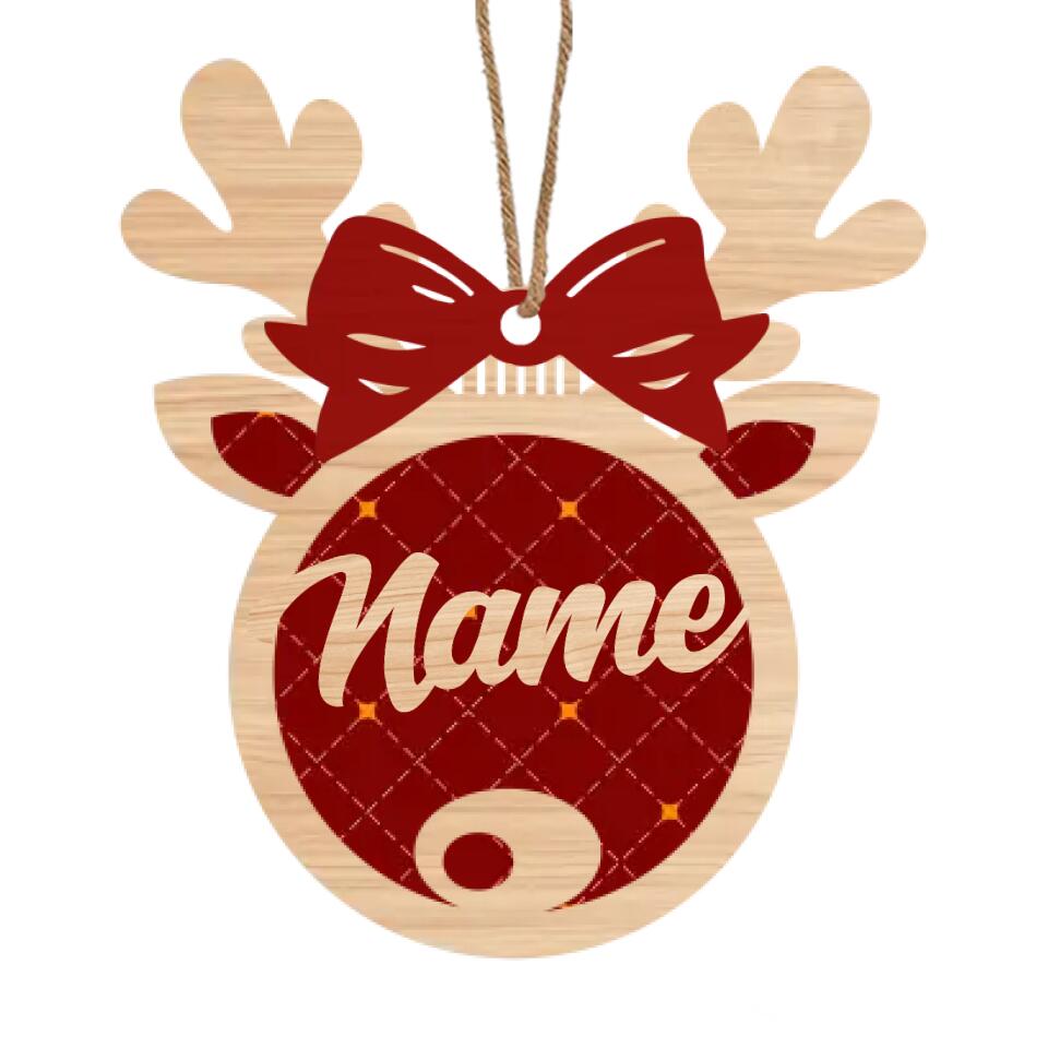 Personalized Christmas Reindeer Wooden Ornament