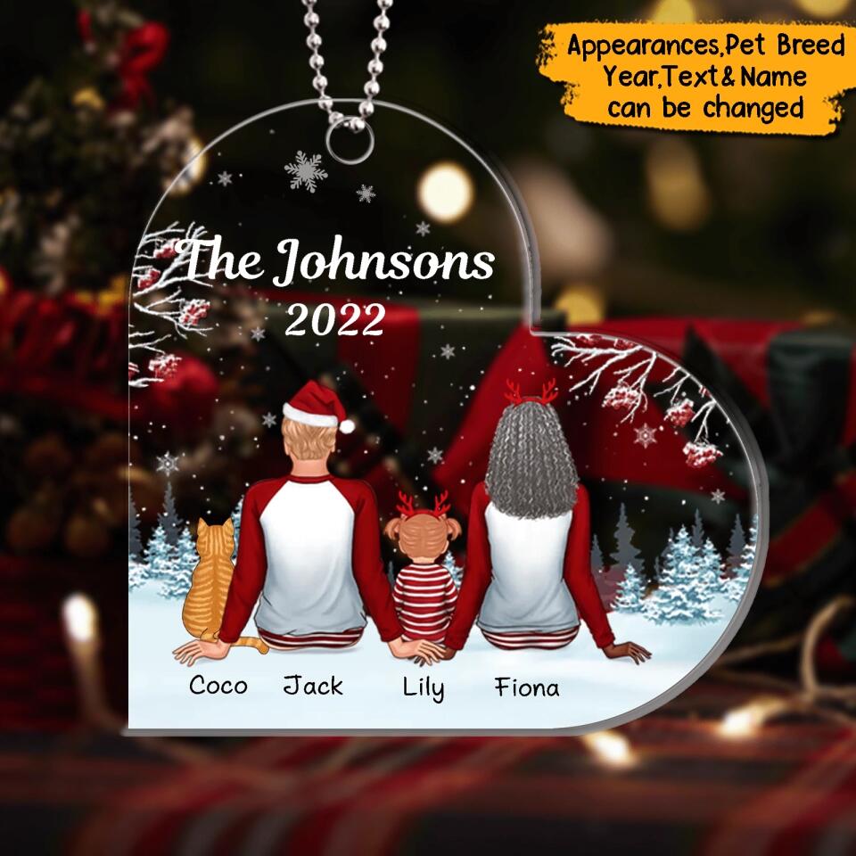 Merry Christmas - Personalized Family Back View Pajamas In Snow Acrylic Ornament