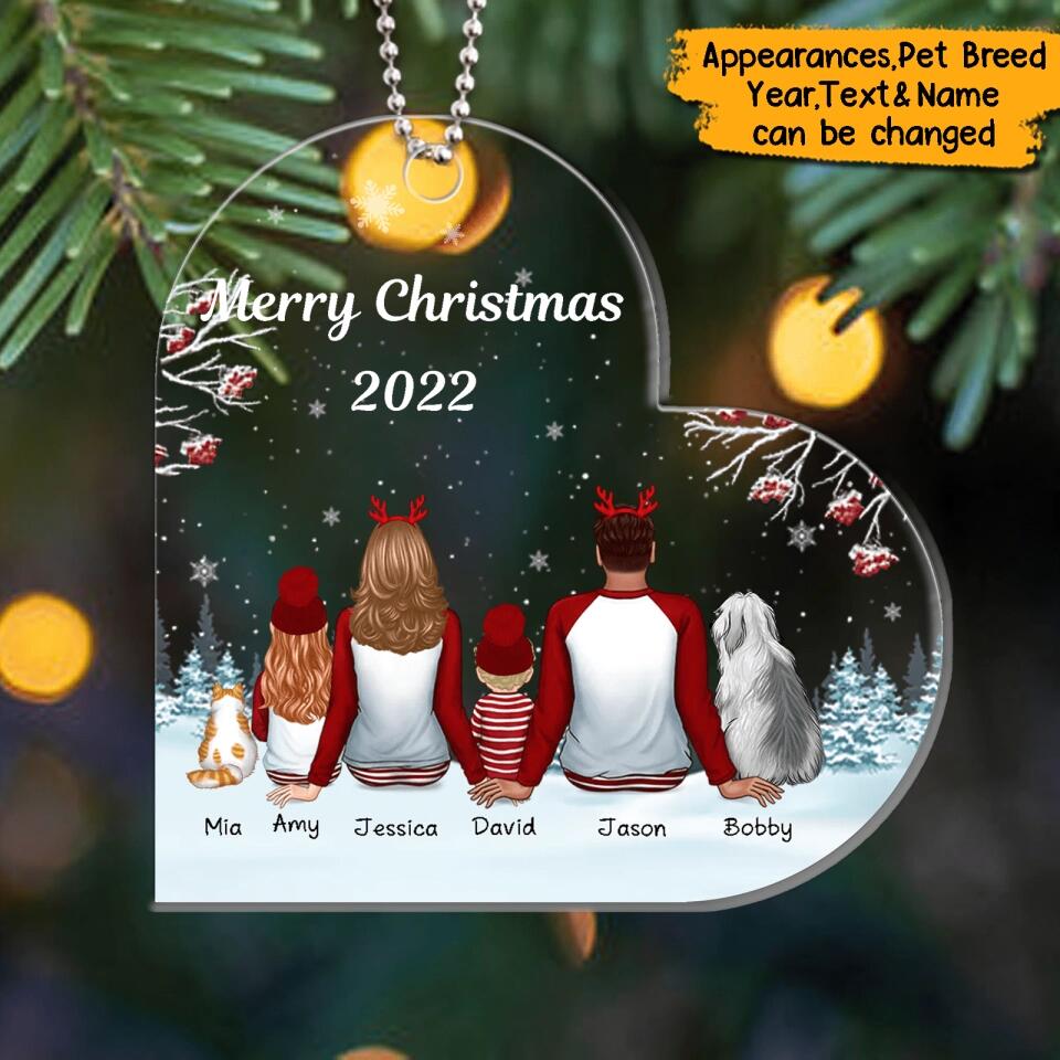 Merry Christmas - Personalized Family Back View Pajamas In Snow Acrylic Ornament