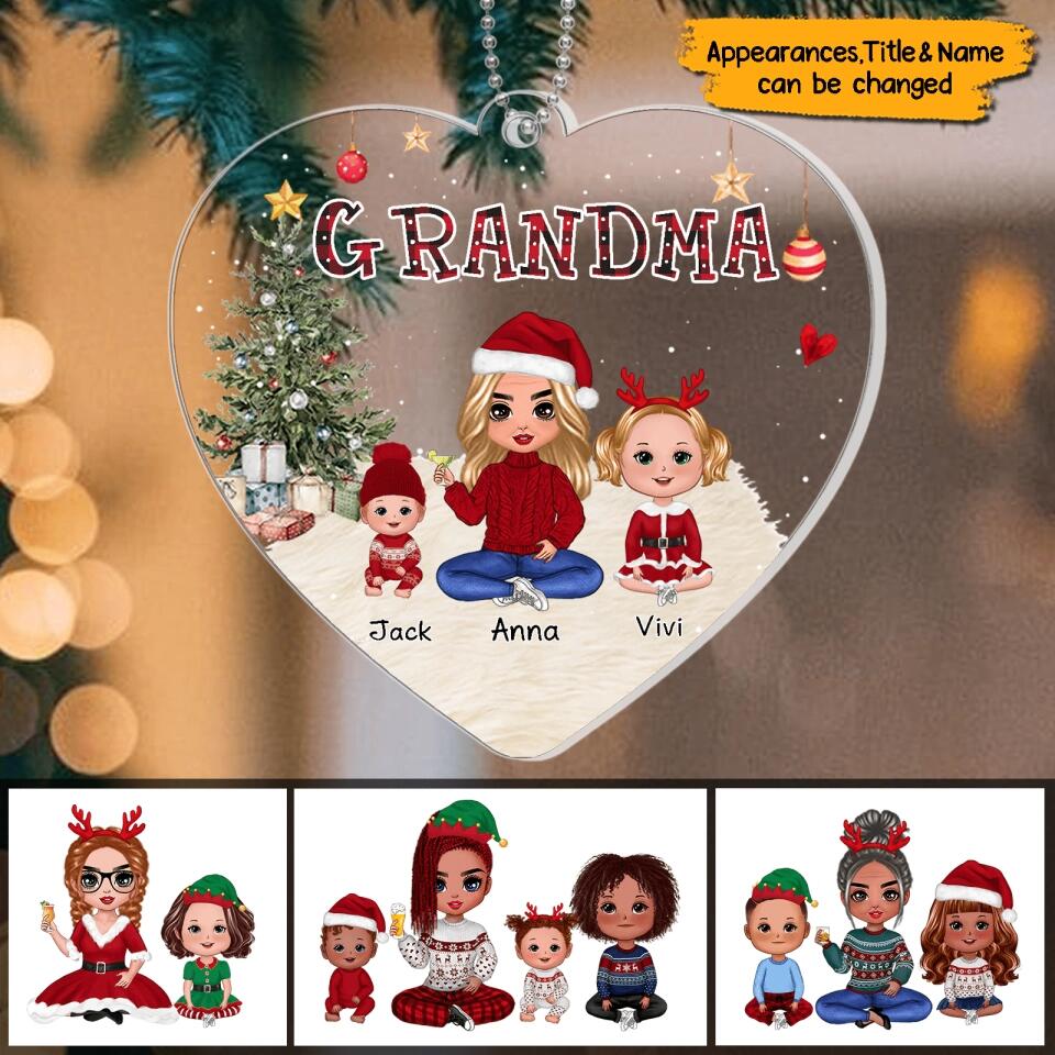 Personalized Grandma Christmas Heart Shape  Acrylic Ornament