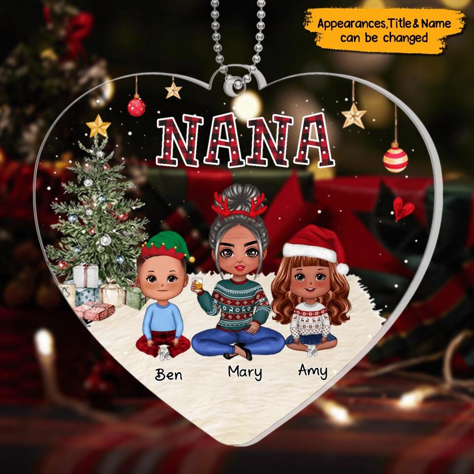 Personalized Grandma Christmas Heart Shape  Acrylic Ornament