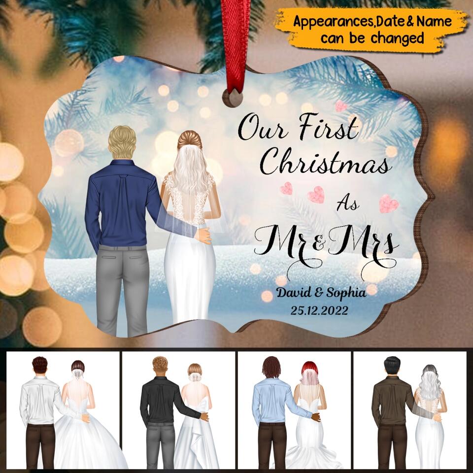 First Christmas As Mr & Mrs - Personalized Wooden Ornament - Christmas Gift For Couples