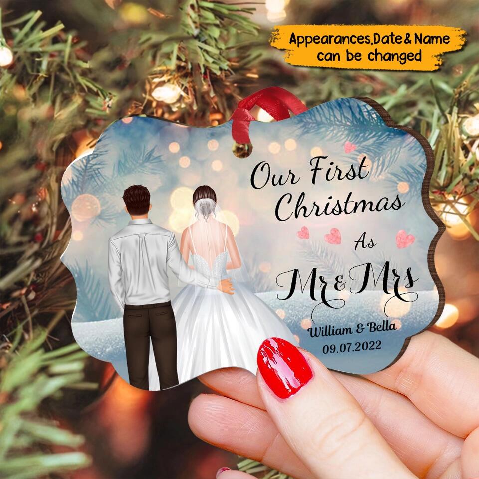 First Christmas As Mr & Mrs - Personalized Wooden Ornament - Christmas Gift For Couples