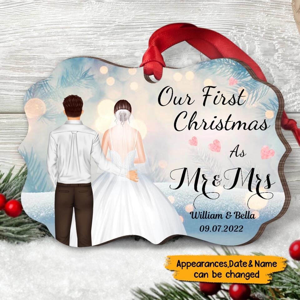 First Christmas As Mr & Mrs - Personalized Wooden Ornament - Christmas Gift For Couples