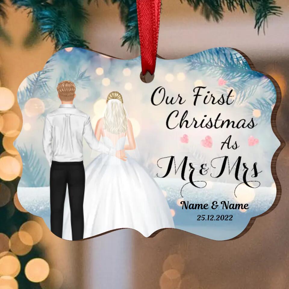 First Christmas As Mr & Mrs - Personalized Wooden Ornament - Christmas Gift For Couples