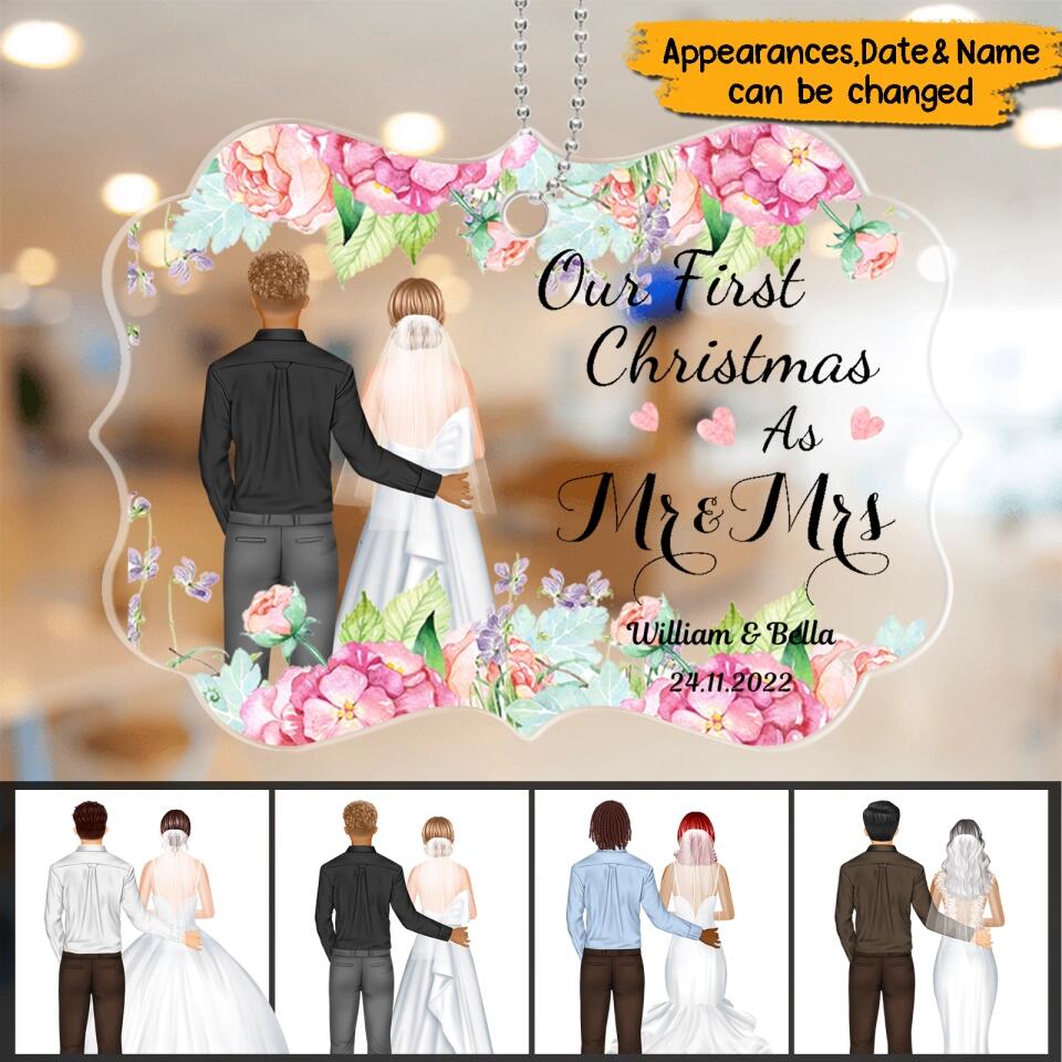 First Christmas As Mr & Mrs - Personalized Acrylic Ornament - Christmas Gift For Couples