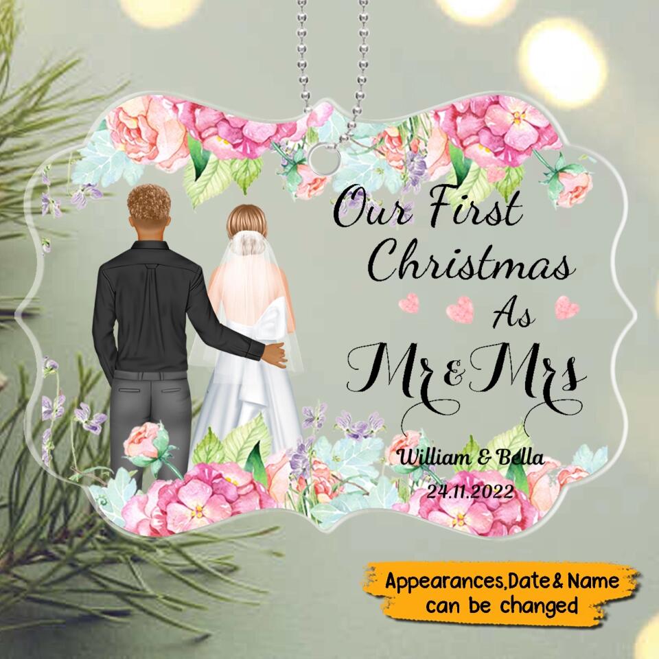 First Christmas As Mr & Mrs - Personalized Acrylic Ornament - Christmas Gift For Couples