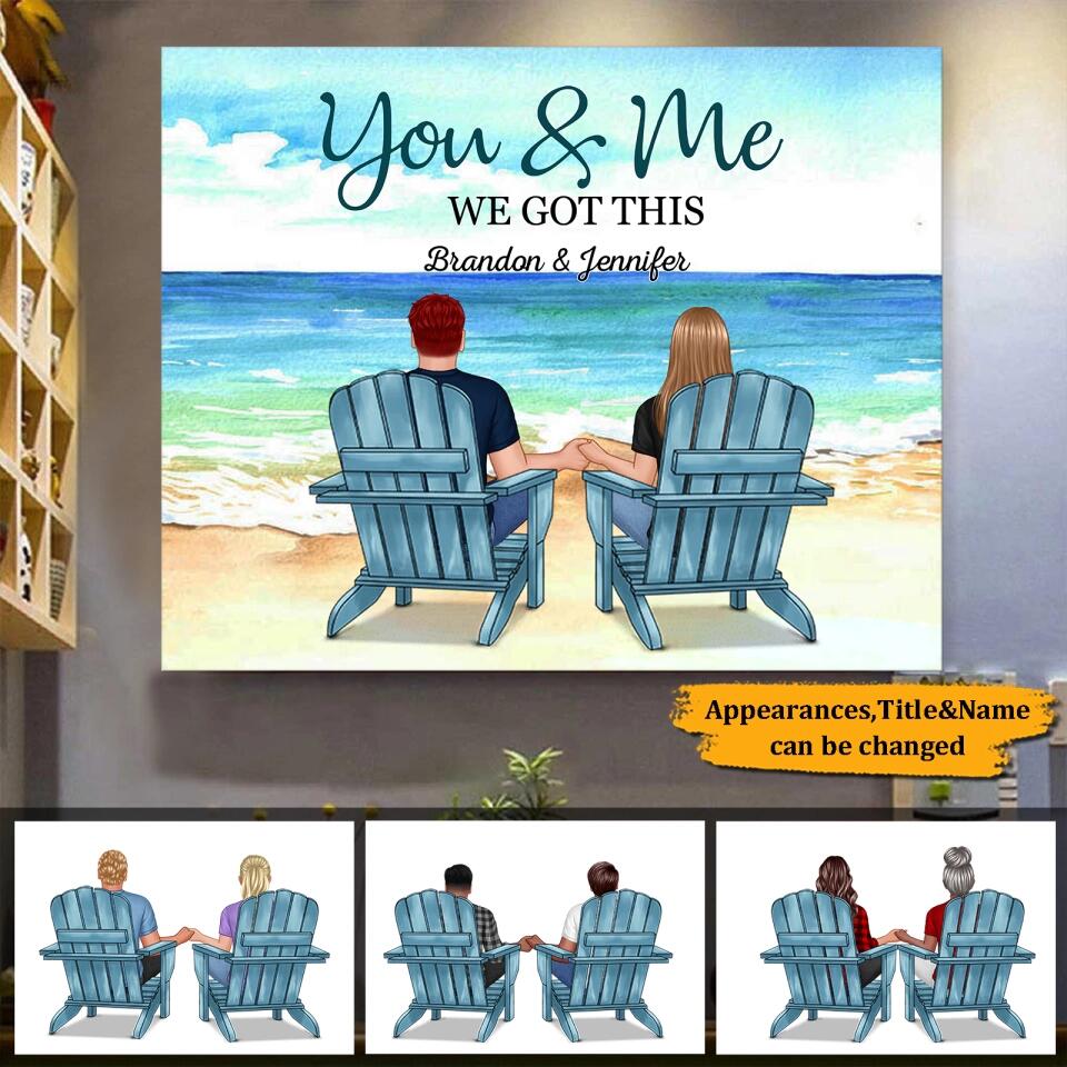 You&Me,We Got This - Personalized Back View Couple Sitting Beach Landscape Canvas,Gift For Couple