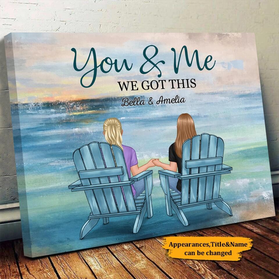 You&Me,We Got This - Personalized Back View Couple Sitting Beach Landscape Canvas,Gift For Couple