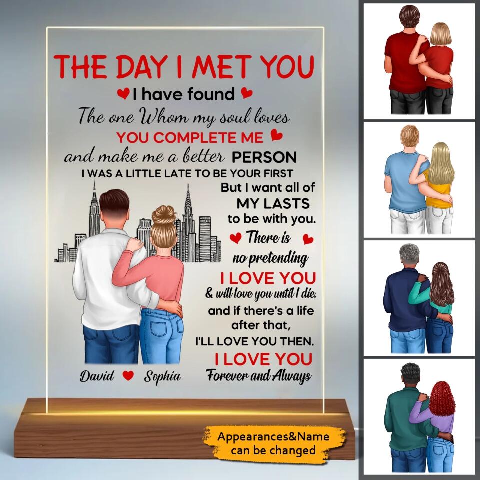 The Day I Met You Couple Personalized Plaque LED Night Light- Valentine‘s Day Gift