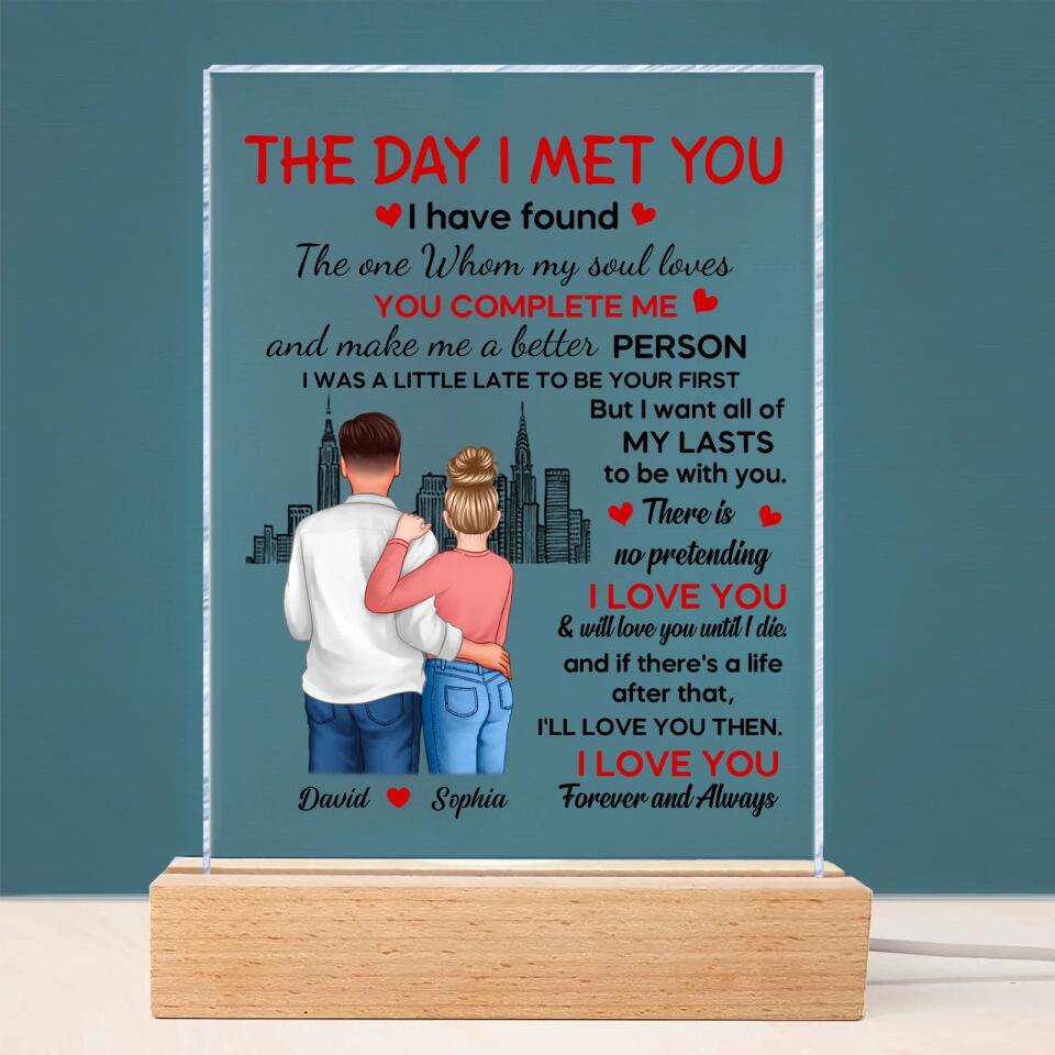 The Day I Met You Couple Personalized Plaque LED Night Light- Valentine‘s Day Gift