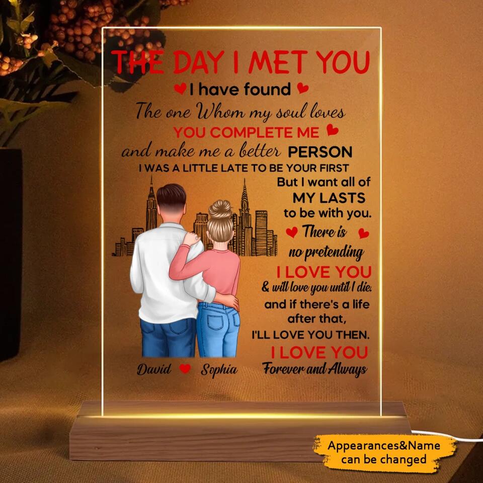 The Day I Met You Couple Personalized Plaque LED Night Light- Valentine‘s Day Gift