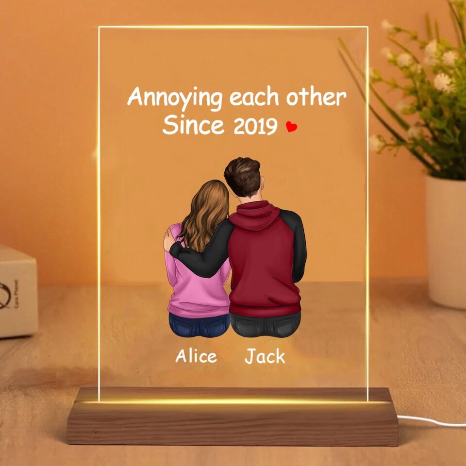 Doll Couple Sitting Gift For Him Gift For Her Personalized Rectangle Acrylic Plaque LED Lamp Night Light