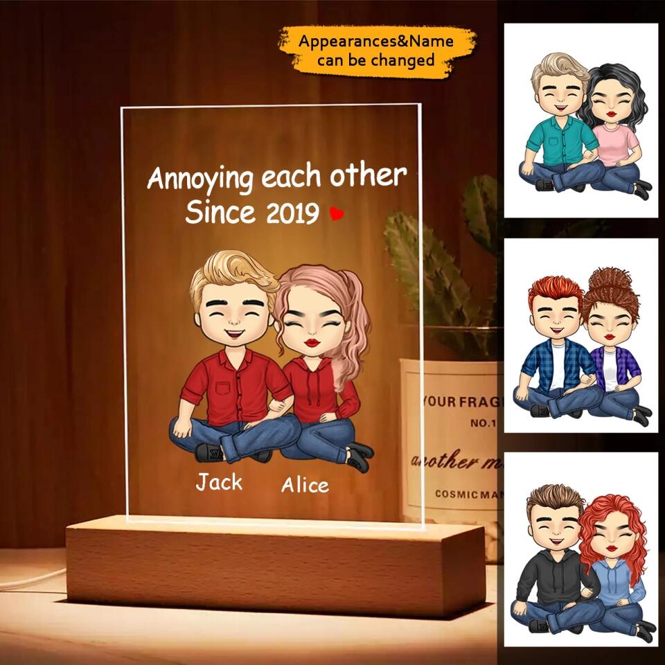 Doll Couple Sitting Gift For Him Gift For Her Personalized Rectangle Acrylic Plaque LED Lamp Night Light