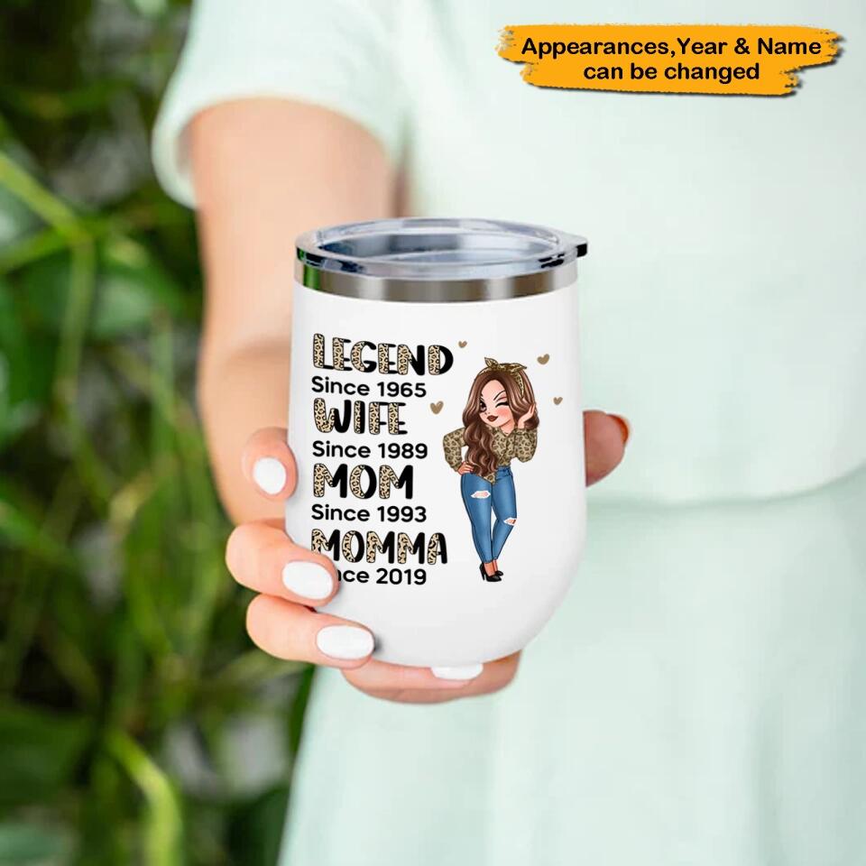 Half Leopard Sassy Legend Wife Mom Grandma Personalized Wine Tumbler