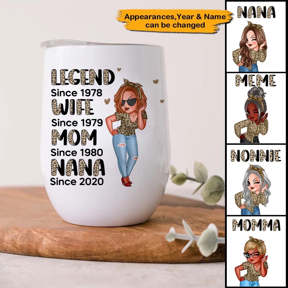 Half Leopard Sassy Legend Wife Mom Grandma Personalized Wine Tumbler