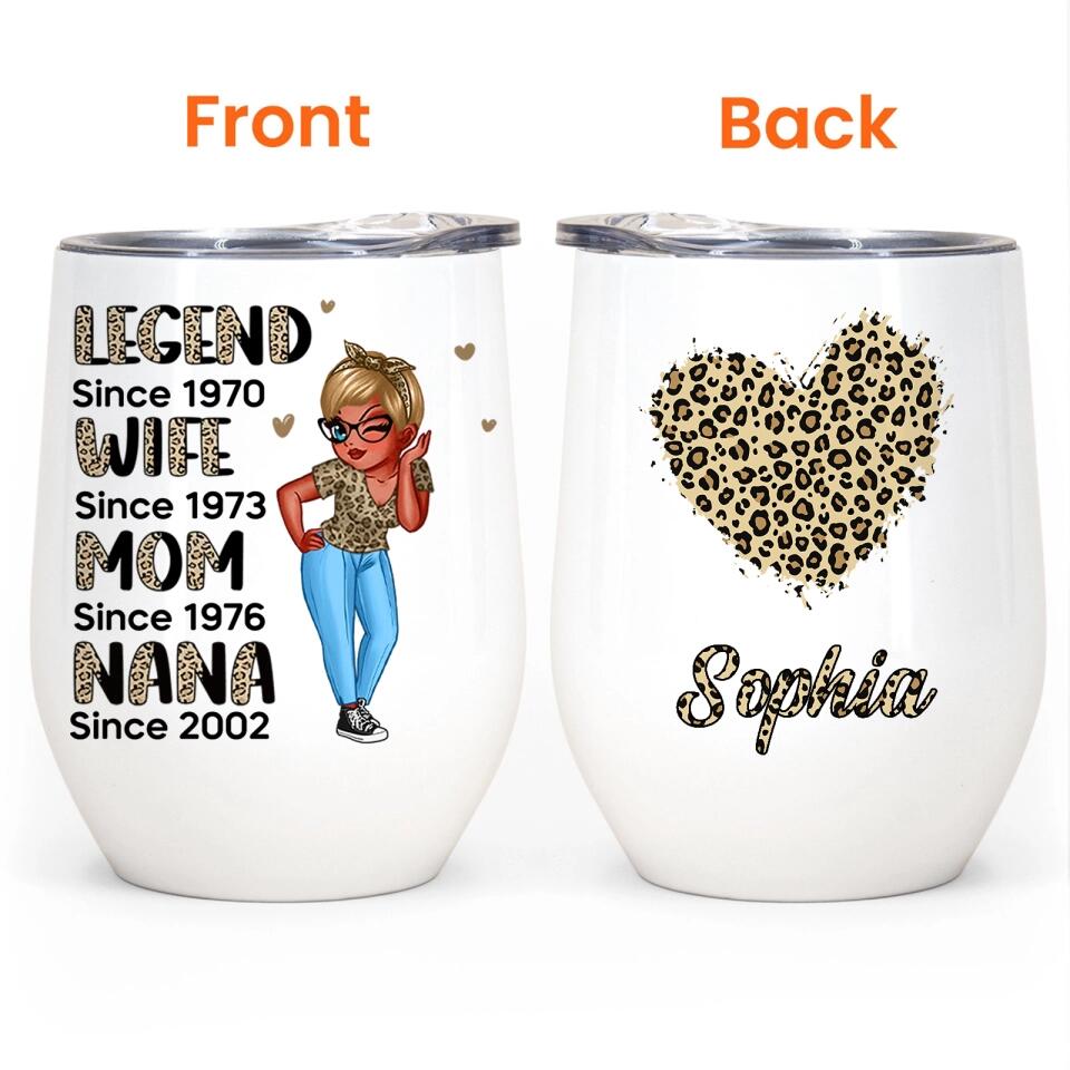 Half Leopard Sassy Legend Wife Mom Grandma Personalized Wine Tumbler