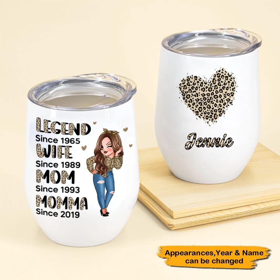 Half Leopard Sassy Legend Wife Mom Grandma Personalized Wine Tumbler