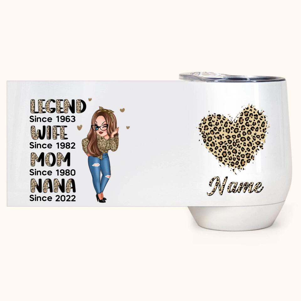 Half Leopard Sassy Legend Wife Mom Grandma Personalized Wine Tumbler