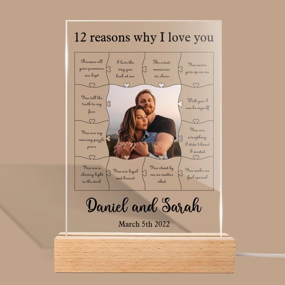 12 Reasons Why I Love You - Personalized Acrylic LED Lamp - Best Gift for Couple