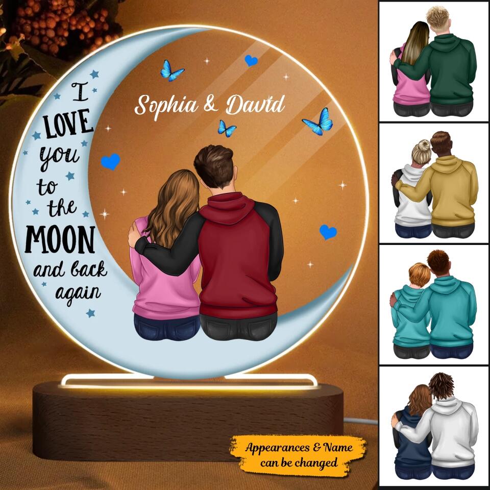 I Love You to The Moon and Back Again - Personalized Couple Plaque LED Night Light - Gift For Couple