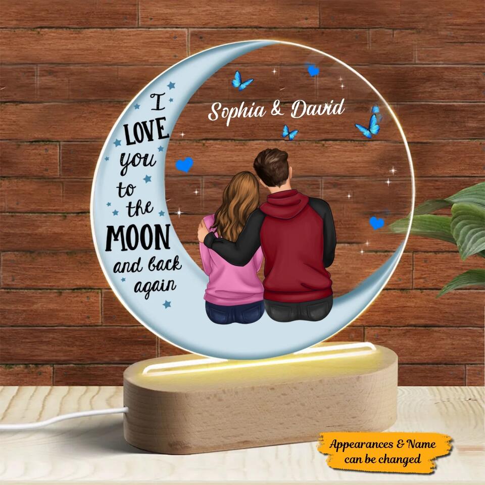 I Love You to The Moon and Back Again - Personalized Couple Plaque LED Night Light - Gift For Couple