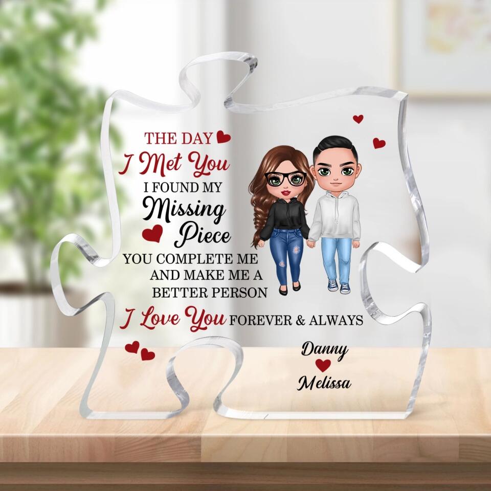 Doll Couple Found My Missing Piece Valentine‘s Day Anniversary Gift For Him For Her Personalized Puzzle Acrylic Plaque