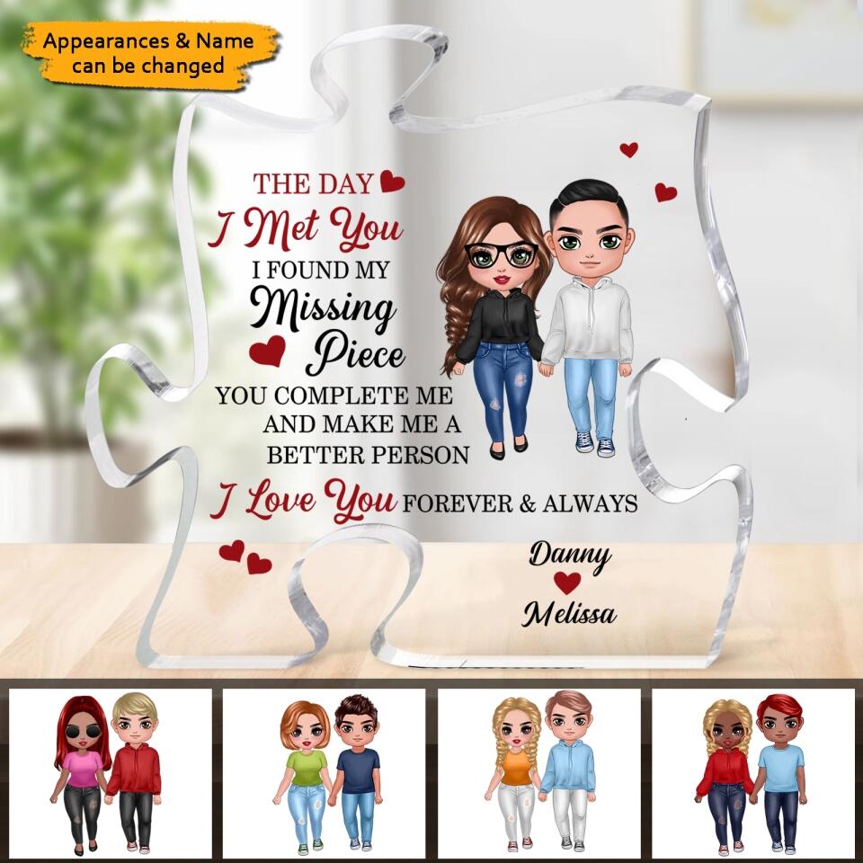 Doll Couple Found My Missing Piece Valentine‘s Day Anniversary Gift For Him For Her Personalized Puzzle Acrylic Plaque