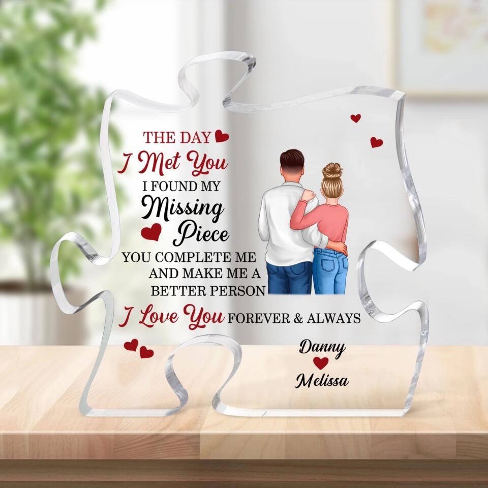 Doll Couple Found My Missing Piece Valentine‘s Day Anniversary Gift For Him For Her - Personalized Puzzle Acrylic Plaque