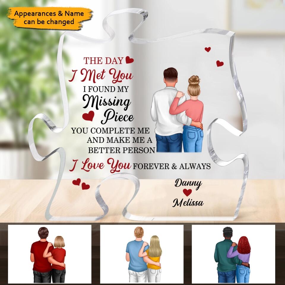 Doll Couple Found My Missing Piece Valentine‘s Day Anniversary Gift For Him For Her - Personalized Puzzle Acrylic Plaque