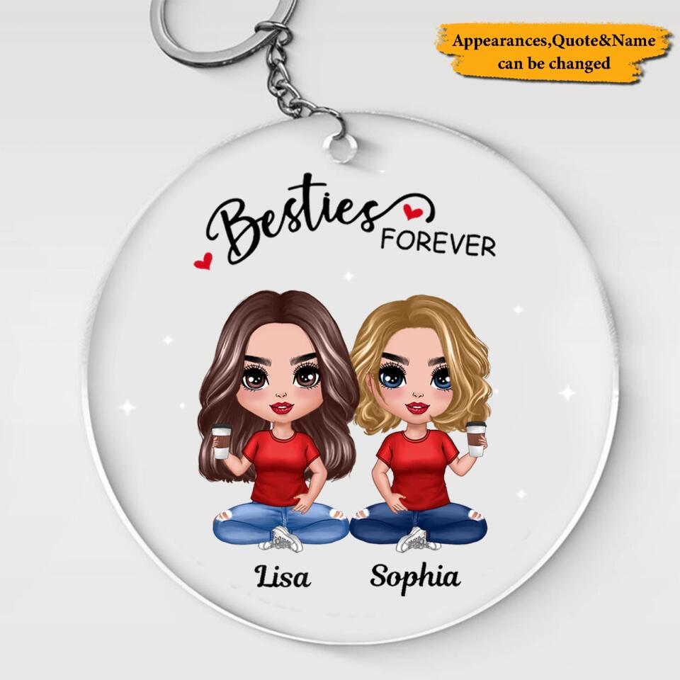 Doll Besties Sitting Always Sisters Besties Forever Personalized Circle Acrylic Keychain