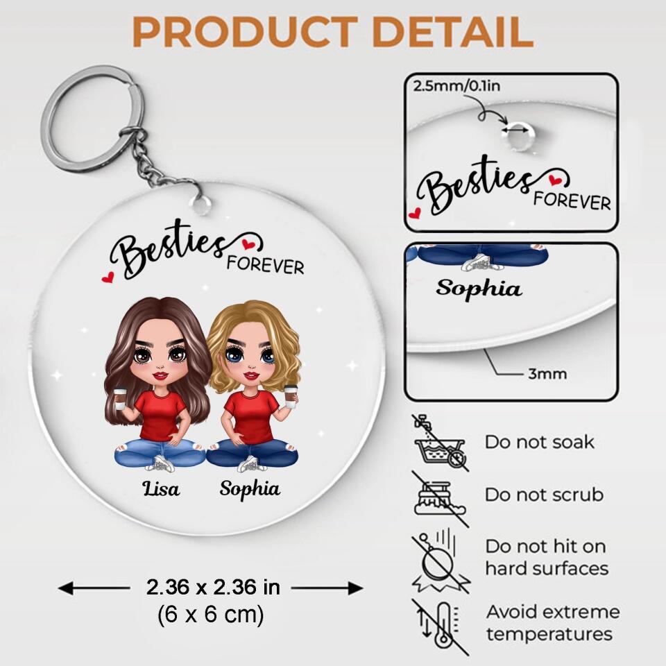 Doll Besties Sitting Always Sisters Besties Forever Personalized Circle Acrylic Keychain