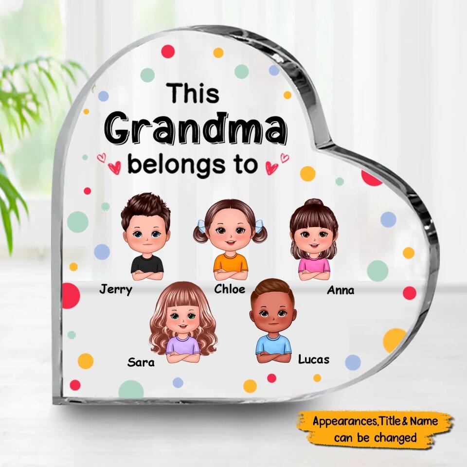 This Dad Mom Grandma Grandpa Belongs To Cute Doll Kids Personalized Heart Acrylic Plaque