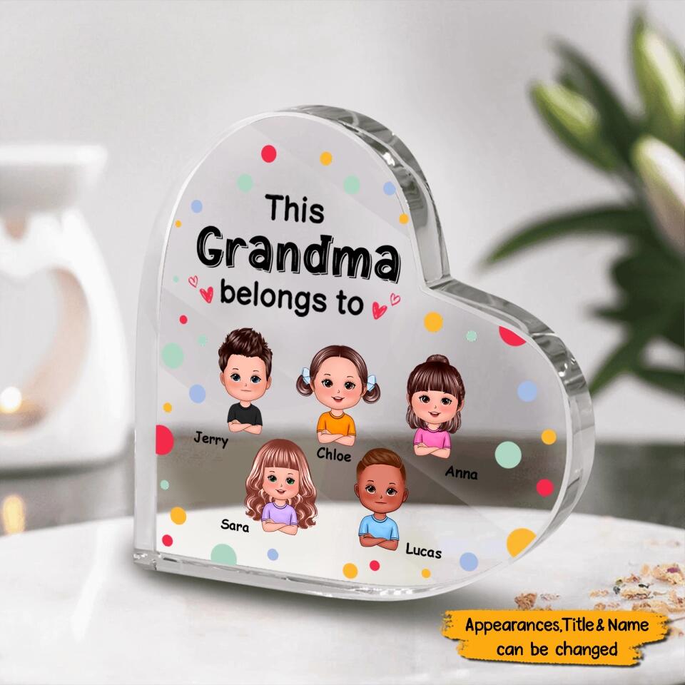 This Dad Mom Grandma Grandpa Belongs To Cute Doll Kids Personalized Heart Acrylic Plaque