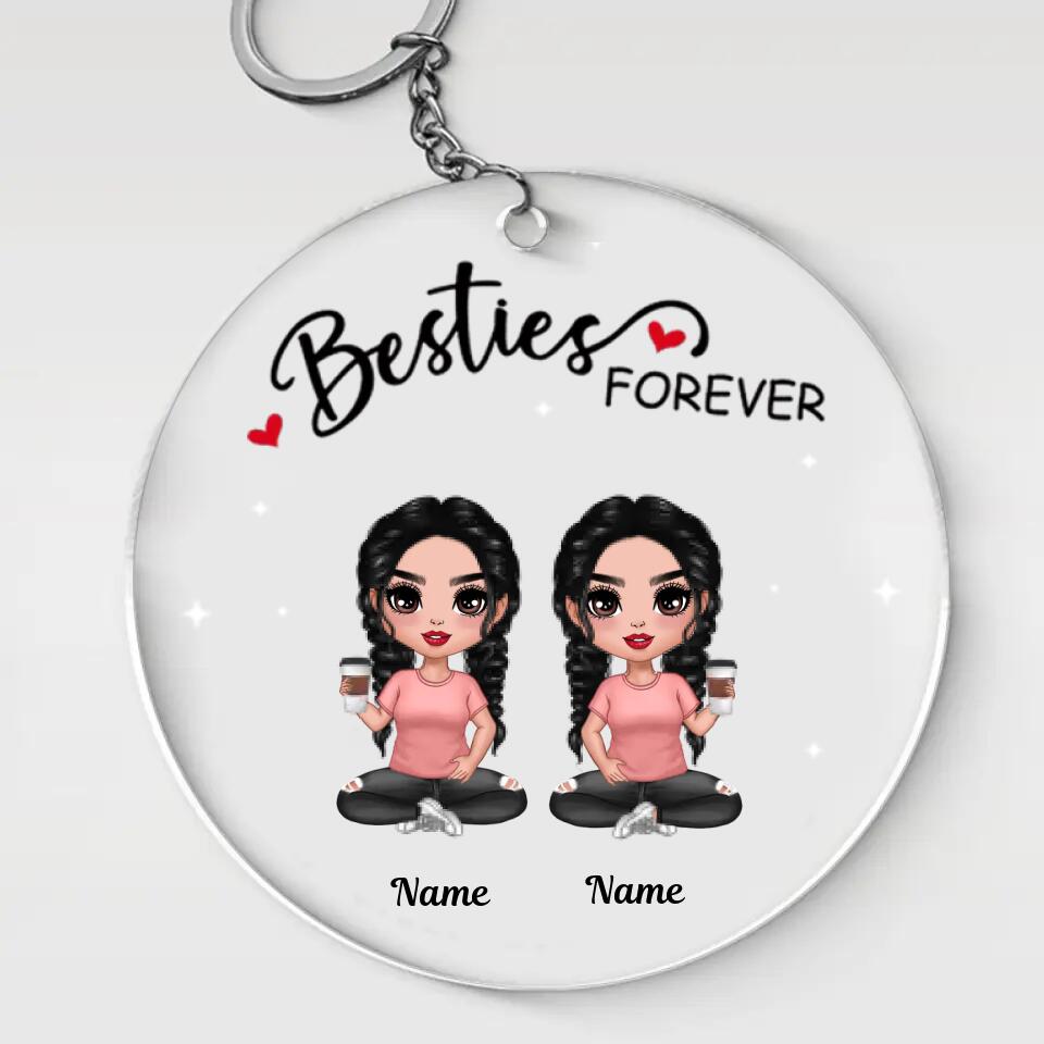 Doll Besties Sitting Always Sisters Besties Forever Personalized Circle Acrylic Keychain