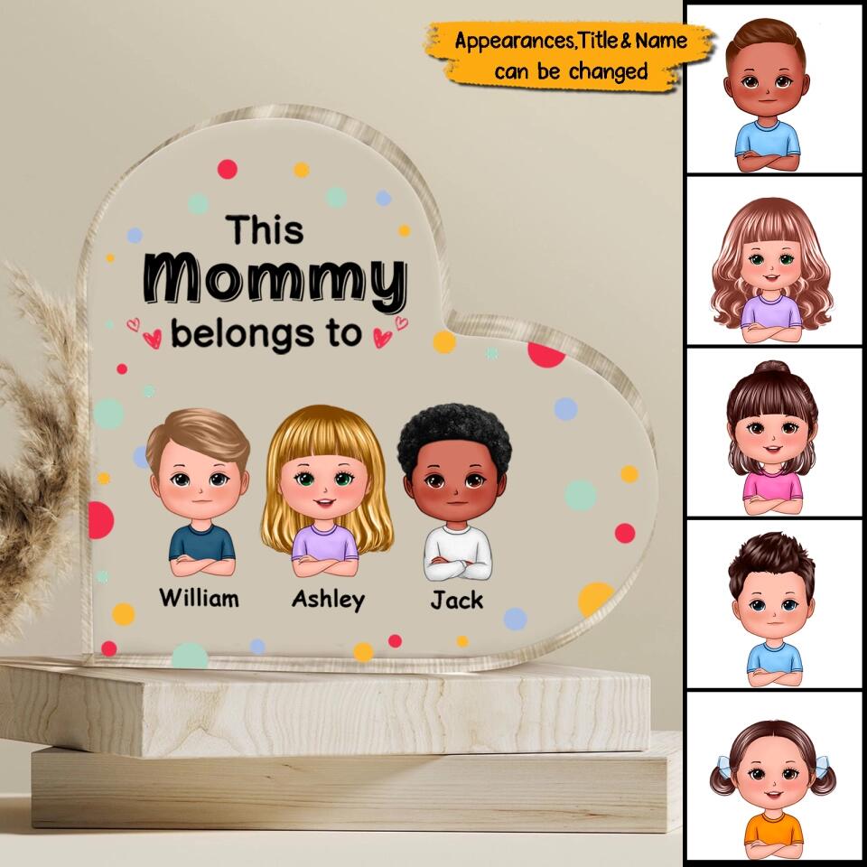 This Dad Mom Grandma Grandpa Belongs To Cute Doll Kids Personalized Heart Acrylic Plaque