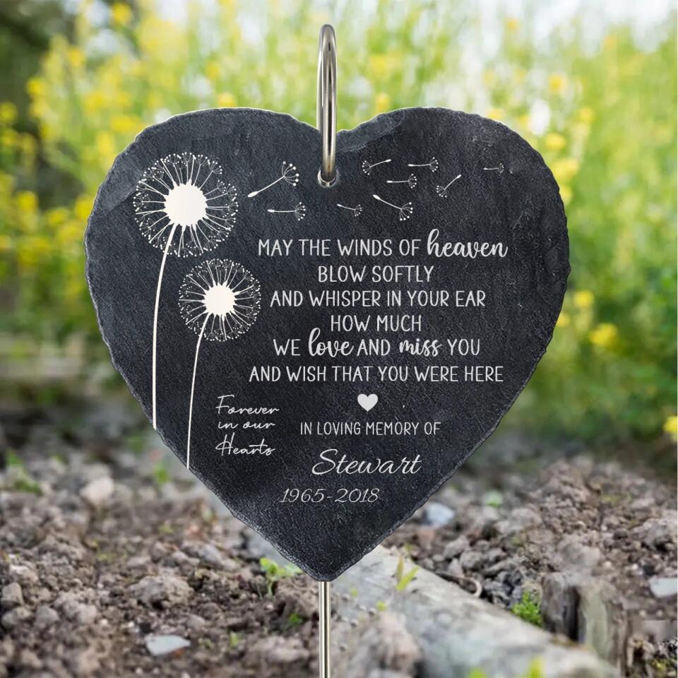 May The Winds of Heaven Blow Softly - Personalized Memorial Garden Slate & Hook - Sympathy Gift