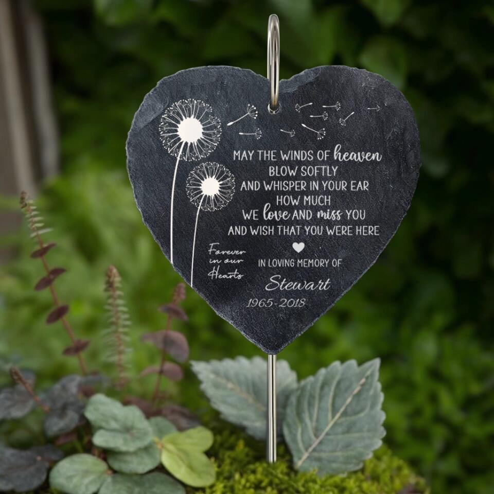 May The Winds of Heaven Blow Softly - Personalized Memorial Garden Slate & Hook - Sympathy Gift