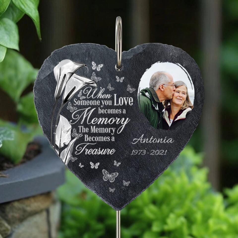 Custom Photo Personalized Memorial Garden Slate & Hook - Sympathy Gift