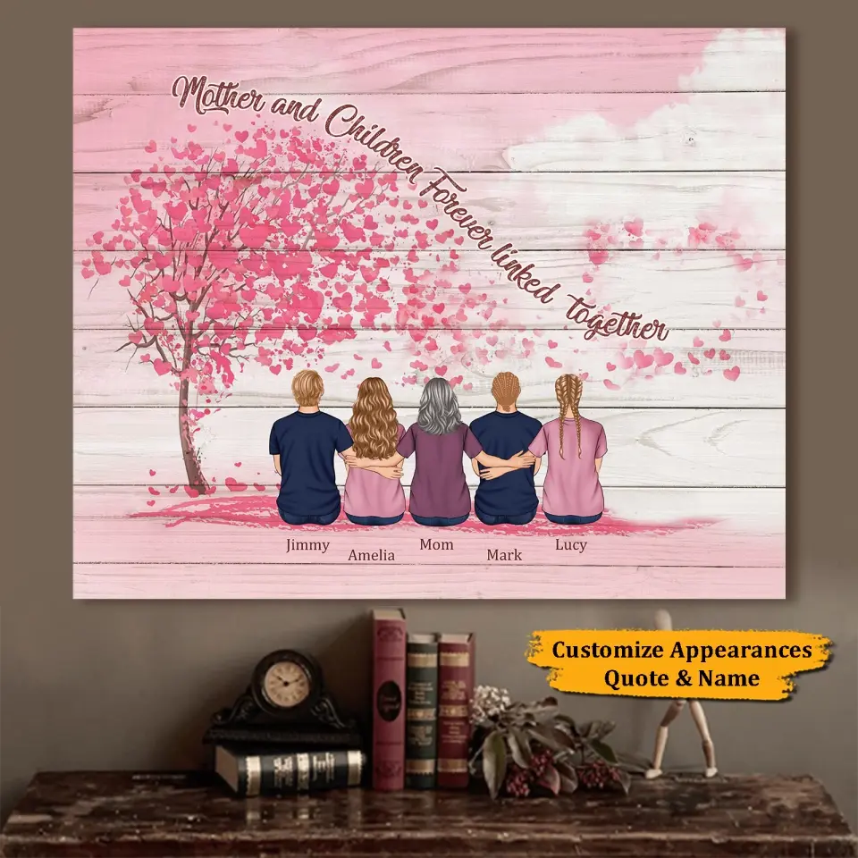 Mother and Children Forever Linked Together - Daughter&Son Personalized Canvas Mother's Day Gift